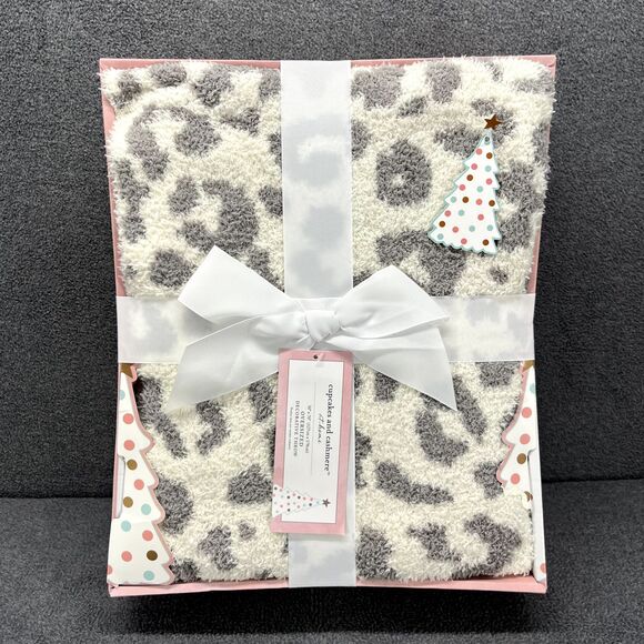 Cupcakes and Cashmere Blanket 50" x 70" White Gray Leopard Oversized Throw